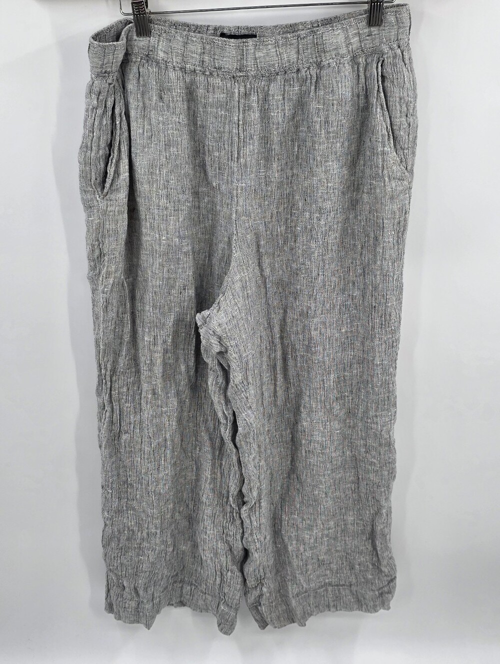 Tahari Linen Gray Wide Leg Pants Stretch Waist Women's XL
